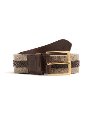 Leyva Cotton  Leather Centre Braided Inlay Belt Taupe  Brown 4 10350