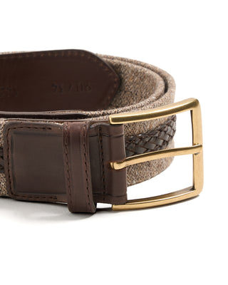 Leyva Cotton  Leather Centre Braided Inlay Belt Taupe  Brown 6 10349