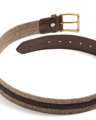 Leyva Cotton  Leather Centre Braided Inlay Belt Taupe  Brown 7 10348