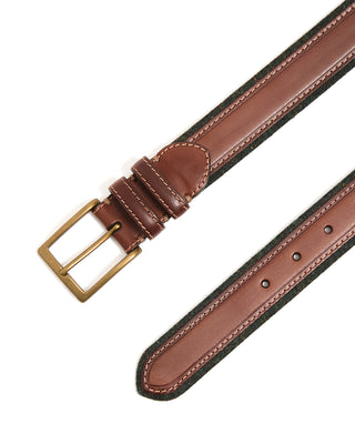 Leyva Cotton Edged Leather Belt Brown  Green 10335