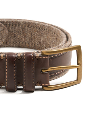 Leyva Cotton Edged Leather Belt Brown  Taupe 3 10352