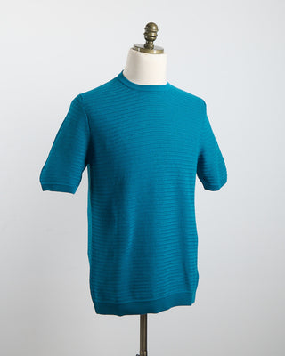 Gallia Chainlink Knit Ribbed T Shirt Teal 1695