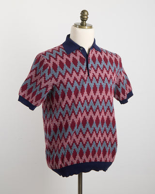 Gallia Zig Zag Reverse Knit Geometric Polo Burgundy 1644