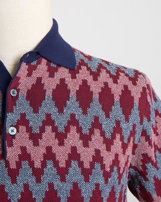 Gallia Zig Zag Reverse Knit Geometric Polo Burgundy 1647