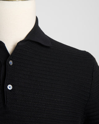 Gallia Chainlink Knit Ribbed Polo Black 1756