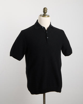 Gallia Chainlink Knit Ribbed Polo Black 1761