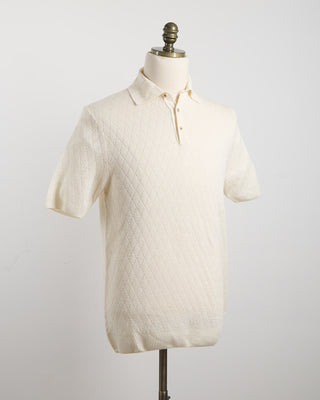 Gallia Tonal Diamond Jacquard Lightweight Polo Cream 1710