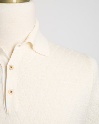 Gallia Tonal Diamond Jacquard Lightweight Polo Cream 1711