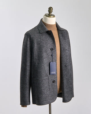 Harris Wharf London Jacquard Twill Stretch Knit Utility Jacket Grey 561
