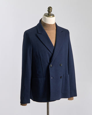 Harris Wharf London Double Breasted Peak Lapel Mini Twill Knit Sweater Blazer Navy 550