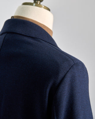 Harris Wharf London Double Breasted Peak Lapel Mini Twill Knit Sweater Blazer Navy 556