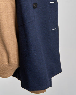 Harris Wharf London Double Breasted Peak Lapel Mini Twill Knit Sweater Blazer Navy 557