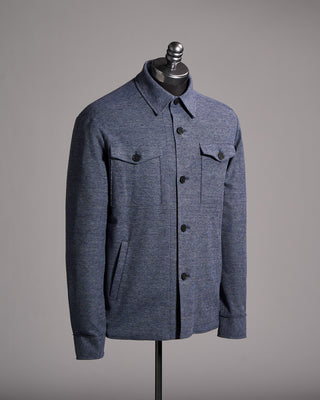 Harris Wharf London Cotton Linen Pique Melange Shirt Jacket Blue 4 10030