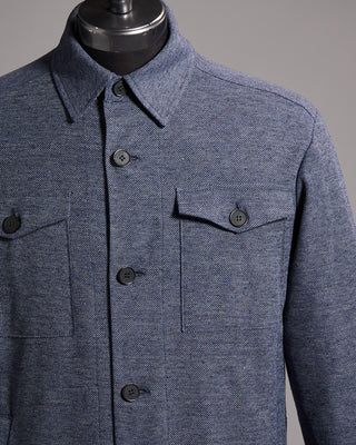 Harris Wharf London Cotton Linen Pique Melange Shirt Jacket Blue 6 10031