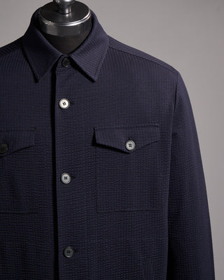 Harris Wharf London Coolmax Seersucker Shirt Jacket Navy 5 10006