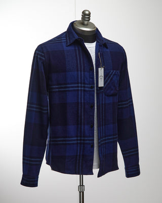 Portuguese Flannel Arquive 82 Tonal Check Flannel Shirt Blue 