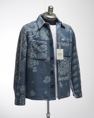 Portuguese Flannel Abstract Paisley Fleece Overshirt Light Blue 