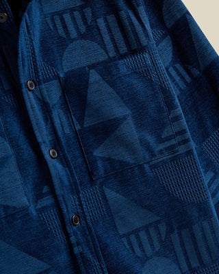 Portuguese Flannel 100% Cotton Geometric Chenille Overshirt Blue 3