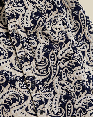 Portuguese Flannel Jacquard Chenille Shirt Jacket Navy  White 4