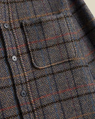 Portuguese Flannel 100% Wool Type Herringbone Plaid Lined Overshirt Grey 3