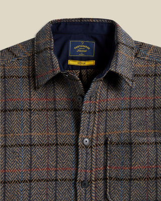 Portuguese Flannel 100% Wool Type Herringbone Plaid Lined Overshirt Grey 5