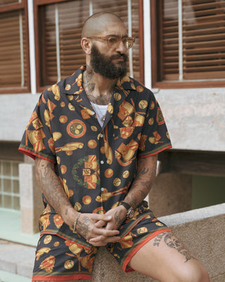 Portuguese Flannel Cotton Cup Printed Camp Shirt Navy 5