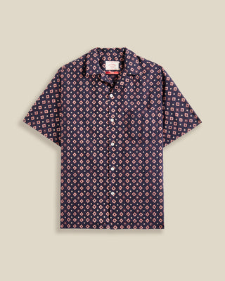 Portuguese Flannel Cotton Dice Printed Camp Shirt Navy 01