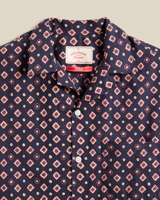 Portuguese Flannel Cotton Dice Printed Camp Shirt Navy 02