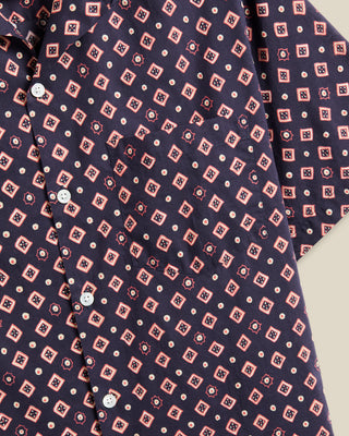 Portuguese Flannel Cotton Dice Printed Camp Shirt Navy 03