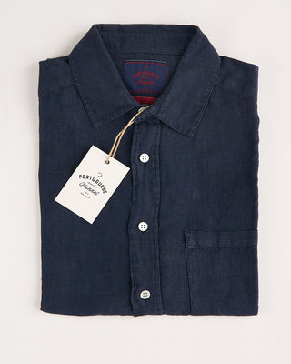 Portuguese Flannel Short Sleeve Linen Shirt Navy 1 1240