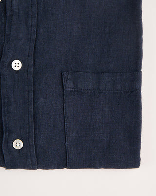 Portuguese Flannel Short Sleeve Linen Shirt Navy 2 1239