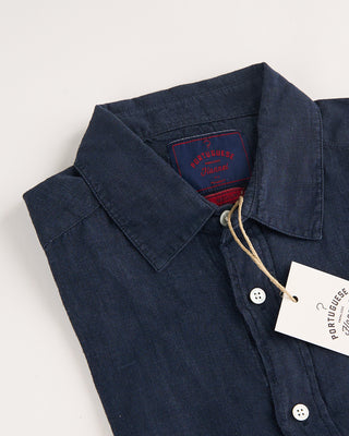 Portuguese Flannel Short Sleeve Linen Shirt Navy 3 1238