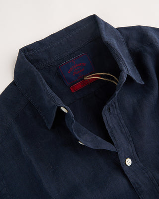Portuguese Flannel Short Sleeve Linen Shirt Navy 5 1236