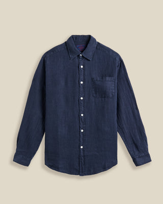 LNA02M Portuguese Flannel Long Sleeve Linen Shirt Navy 1