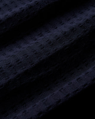Portuguese Flannel Textured Jacquard Cotton Mondego Stretch Camp Shirt Navy 4