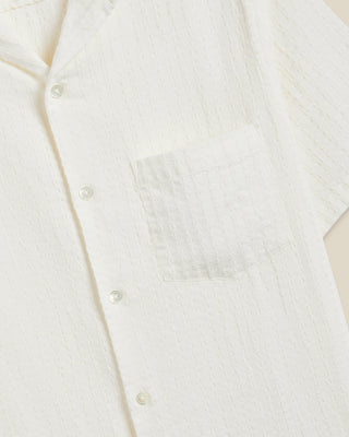 Portuguese Flannel Textured Jacquard Cotton Mondego Stretch Camp Shirt White 04