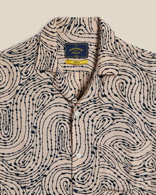 Portuguese Flannel Viscose spiral Inky Lines Camp Collar Natural 3