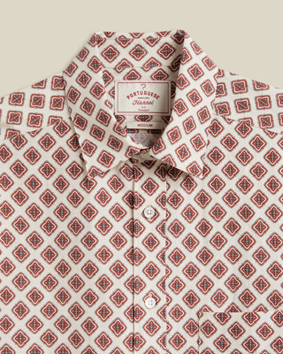 Portuguese Flannel Motif Silk  Linen Short Sleeve Shirt Brick 2