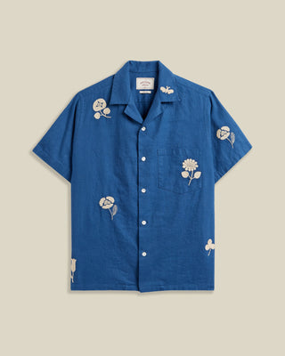 Portuguese Flannel Embroidery Nature Ramie Camp Collar Shirt Blue 1