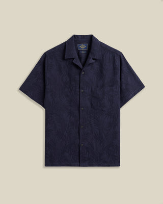 Portuguese Flannel Palm Cotton  Tencel Camp Collar Shirt Navy 1