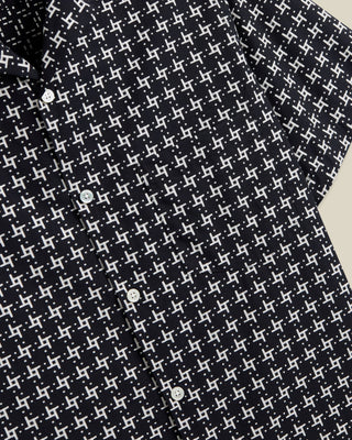 Portuguese Flannel Calypso Neat Design Cotton Camp Collar Shirt Black  White 3