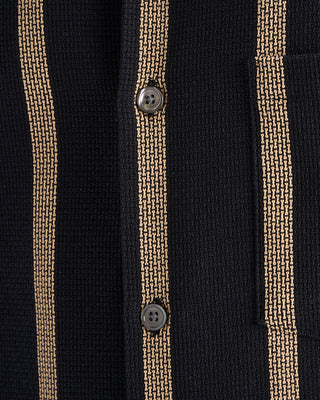 Portuguese Flannel Marques Structured Cotton Jacquard Stripe Camp Collar Shirt Midnight  Tan 3 10858