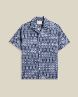 Portuguese Flannel Abstract Textile Jacquard Camp Collar Shirt Blue 1
