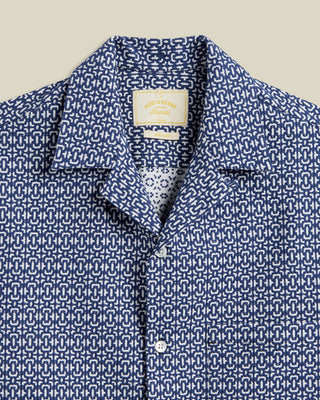 Portuguese Flannel Abstract Textile Jacquard Camp Collar Shirt Blue 2
