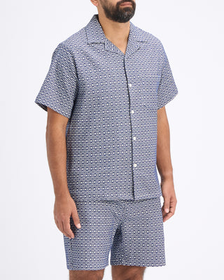 Portuguese Flannel Abstract Textile Jacquard Camp Collar Shirt Blue 3 10820
