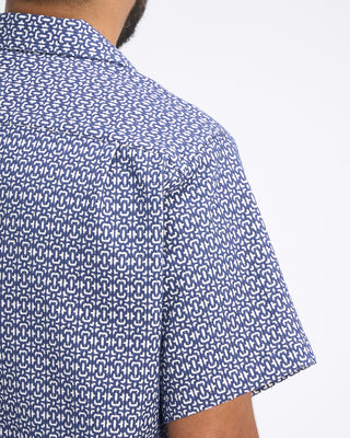 Portuguese Flannel Abstract Textile Jacquard Camp Collar Shirt Blue 6 10827