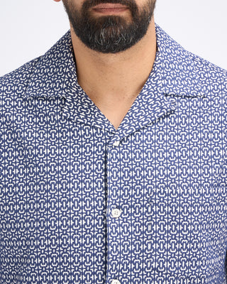 Portuguese Flannel Abstract Textile Jacquard Camp Collar Shirt Blue 7 10825
