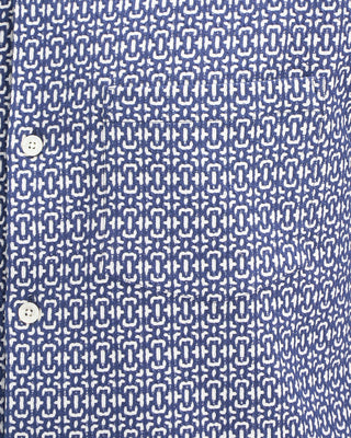 Portuguese Flannel Abstract Textile Jacquard Camp Collar Shirt Blue 8 10824