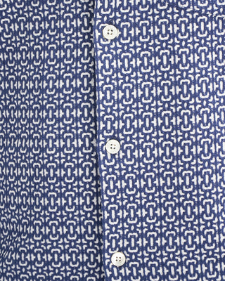 Portuguese Flannel Abstract Textile Jacquard Camp Collar Shirt Blue 9 10823