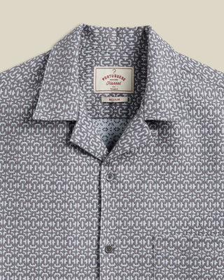 Portuguese Flannel Abstract Textile Jacquard Camp Collar Shirt Grey 2